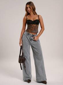 SHEIN BAE 女士撞色蕾丝扎染印花性感吊带背心