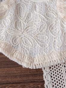 2件套少女图案钩针蕾丝花朵流苏背心上衣和冰丝褶皱阔腿裤夏季服装，度假，休闲，可爱 - 藍色 - 查看 5