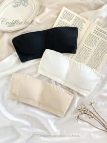 3 件套女童优雅百搭吊带背心文胸，超大罩杯，舒适弹力针织面料，薄罩杯设计凸显身材，黑色、白色、裸色 - 彩色 - 查看 1