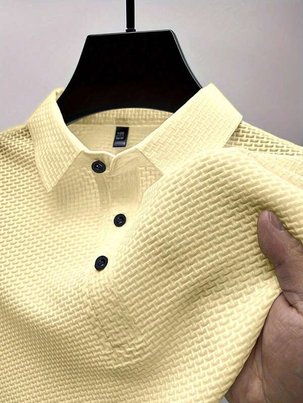 Manfinity Homme Men's Summer Casual Solid Color Textured Polo Shirts