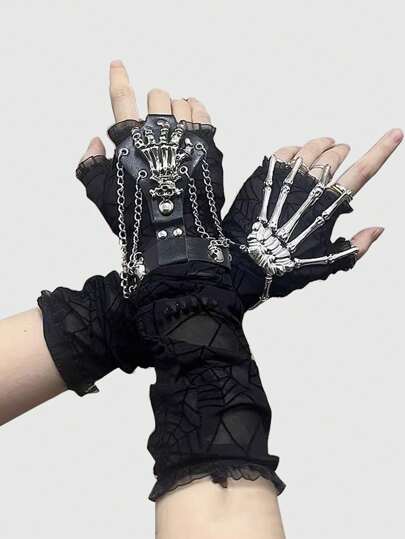 Grunge Punk 1 Paio di Bracciale e Guanti Gotico Punk a Scheletro, Accessori per Ognissanti