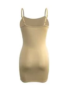 SHEIN Robe mini moulante à bretelles spaghetti de couleur unie pour femmes - Noir - Voir 4