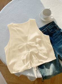 Comfortcana Áo cánh không tay buộc trước đơn giản cho nữ - Màu be - Xem 4