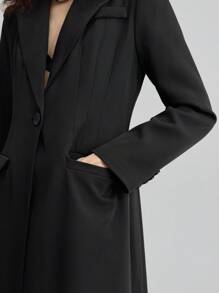 Ontre 2025 Women's Autumn Black Long Sleeve Extended Blazer,Chic Smart Office Wear,Minimalist Waist Cinched Lapel Collar,High-Quality Retro Business Casual - Black - View 6