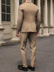 Calvornis Solid Color Single Breasted Long Sleeve Blazer And Pocket Formal Suit Pants Suit Formal - Khaki - View 2