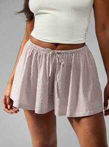 MISSGUIDED Celana Pendek Musim Panas Bergaris dengan Tali Serut, Pakaian Santai, Kaki Lebar, Pinggang Elastis, Cocok untuk Pantai, Resor, Liburan, dan Gaya Longgar. - MultiWarna - View 1