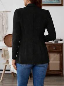 EMERY ROSE 1 pieza Chaqueta de traje de mujer de unicolor con cuello de solapa y abotonadura sencilla para otoño/invierno - Negro - Ver 2