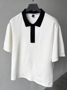 Manfinity EMRG 男士撞色边饰休闲百搭短袖 T 恤，夏季男士男士翻领衬衫 - 白色 - 查看 3