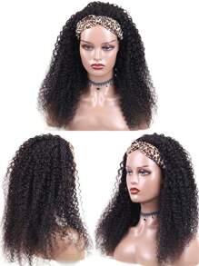 头带假发真人发卷发 10-28 英寸 150% 密度真人发机织假发无胶卷发头带半假发女士真人发自然色 - Natural Black - 查看 10