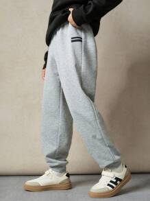 青少年男孩休闲舒适松紧腰宽松直筒纯色运动裤，适合学校、花园、海滩、生日、春季、夏季