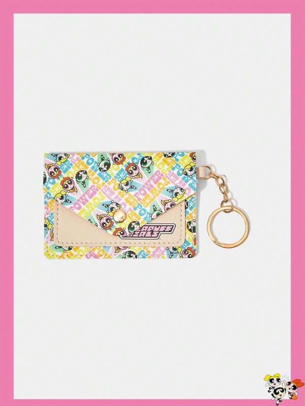 THE POWERPUFF GIRLS X SHEIN 1 pièce Porte-cartes artistique créatif décontracté pour femmes, portefeuille de carte de crédit bicolore, jaune-vert