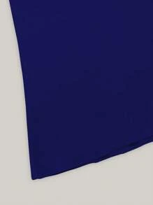 SHEIN EMERY ROSE CURVE 大码女式时尚蓝色 T 恤，采用 96 号和豹纹图案组合，不对称领口 - 彩色 - 查看 4