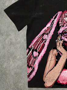 Manfinity EMRG Camiseta de manga corta de cuello redondo de corte holgado con estampado digital, versátil para el verano