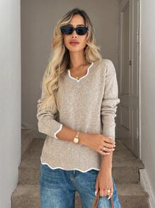 Easowa Women's Colorblock Sweater,Long Sleeve Tops In Fall/Winter - Khaki - View 6