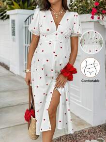 SHEIN 孕妇短袖V领连衣裙，夏季时尚 - 白色 - 查看 2