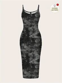 Attitoon 休闲简约扎染图案印花修身长裙，适合夏季