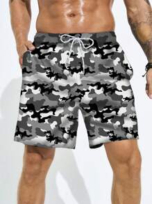 Surfspeed Men's Camouflage Print Pocket Drawstring Waist Beach Shorts, Suitable For Summer - Multicolor - View 3