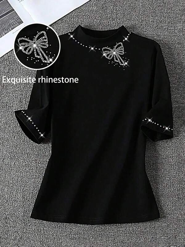 SHEIN Clasi Plus Size Women's Casual T-Shirt, Chinese Style/Vacation Style, Suitable For Party, Gathering, Casual Wear, St. Patrick's Day, Easter, Valentine's Day, Christmas, Thanksgiving, Soft, Loose, Comfortable, Versatile, Slimming, Spring/Summer, Independence Day