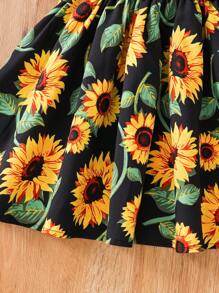Vestido sin mangas con hombros descubiertos y estampado de flores de gasa para niñas jóvenes