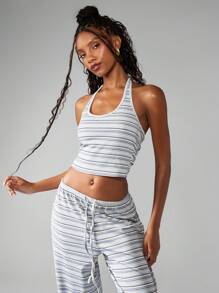 MISSGUIDED 条纹吊带短款上衣和阔腿裤家居服休闲海滩度假夏季两件套休闲服 - 彩色 - 查看 3