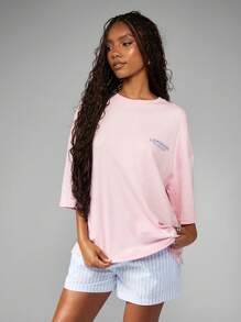 MISSGUIDED Áo thun họa tiết mùa hè cỡ lớn California Lemonade Fresh Fruit Casual Streetwear College Campus Weekend Style Comfort Fashion - Hồng - Xem 4