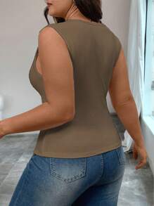 Elenzga 加大码性感修身方领针织背心，收腰，开衩无袖吊带背心，时尚夏季女士夏季服装夏季服装女装女式上衣优雅女士夏季衬衫女士加大码服装正式女士加大码服装商务休闲女士上衣女士衬衫优雅女士衬衫优雅