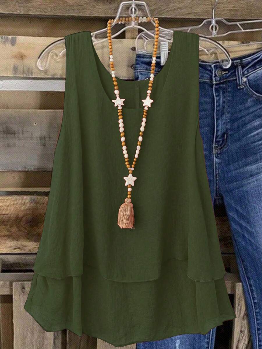 Linhara Débardeur à volants avec imprimé dopamine pour femmes grande taille, style rétro pour les vacances à la plage, printemps/été