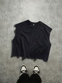 Claim Dot Top de tirantes negro holgado de estilo urbano casual con estampado de lema en amarillo - Negro - Ver 4