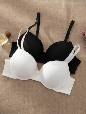 SHEIN 2 pièces Soutien-gorge push-up avec armatures pour femmes grande taille minimaliste et rassembleur, soutien-gorge sans fil décontracté