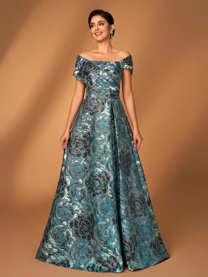 Serin Elegant, Lyxig Brokadklänning Med Bara Axlar, Konservativ A-linjeformad, Lämplig För Bröllop, Fest, Högtid, Bal, Aftonklänning, Brudens Mor