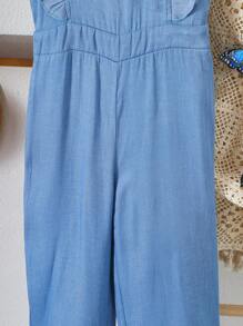 全新少女夏日度假荷叶边袖+蝴蝶结后背蓝色阔腿连体裤 - 藍色 - 查看 7