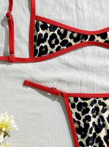 Swim Vcay 2 piezas Nuevo conjunto de bikini de verano con top de tirantes delgados con estampado de leopardo y tanga, sexy