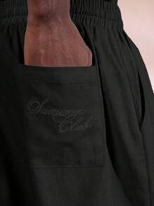 SUMWON Pantalones casuales de corte ancho y suelto con aspecto de lino, cordón, bolsillos laterales, versátiles para todas las temporadas, clásico atuendo de trabajo y ropa de calle