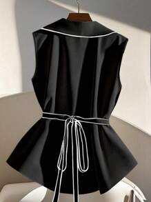 Franclia Camicia elegante da donna senza maniche, a doppio petto con vita stretta