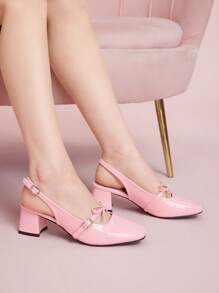 CUCCOO DOLLMOD 方头粗跟粉色蝴蝶结时尚女士高跟鞋 - 粉色 - 查看 4