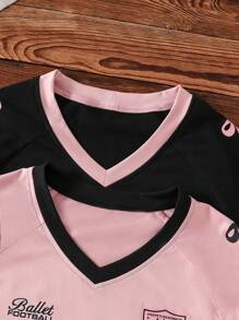 Set de 2 camisetas para adolescentes, camiseta suelta con estampado de números y letras, adecuada para deportes, actividades al aire libre, uso casual, esencial de verano
