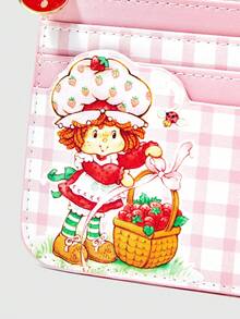 Strawberry Shortcake | ROMWE Portacarné con diseño de dibujos animados, billetera para tarjeta de transporte, monedero con cremallera - Rosa Pálido - Ver 4