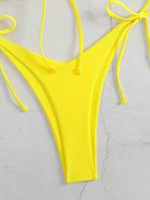 SHEIN Swim Basics 2pcs/Set Plain Color Knotted Bandeau Wireless Bikini Swimsuit Set For Summer Beach Vacation - Yellow - View 4