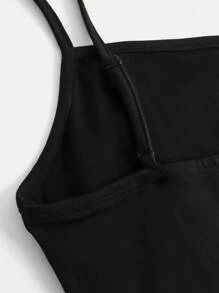 SHEIN Girlism 少女黑色针织百搭基本款露背长款连衣裙，适合春夏秋季节，可作为外套穿着 - 黑色 - 查看 4