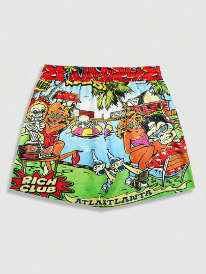 Street Life Men's Streetwear Printed Shorts, Suitable For Daily Wear, Spring/Summer