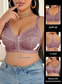 1 Pc Plus Size Front Opening Wired Bra - Brown - View 5