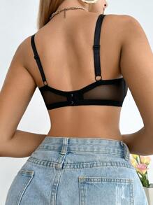 SHEIN 1 Áo ngực ren lưới hở vai gợi cảm cho nữ - màu đen - Xem 2