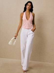 Poéselle 女士性感纯色提花露背系带吊带背心夏季上衣