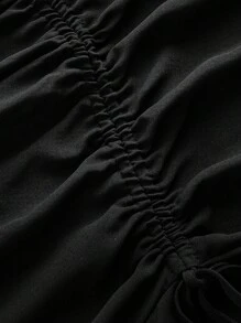 SHEIN BASICS Plus Size Casual Solid Color Drawstring Waist Skirt - Black - View 3