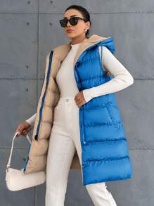 EURMUSE Chaleco acolchado con cremallera y capucha con cordón, talla pequeña - azul real - Ver 1