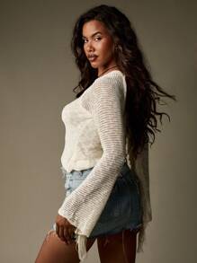 MISSGUIDED Bohemian Knit Sweater With Fringe Detail Long Sleeve Boho Fall Winter Casual Pullover Beach Cover Up Festival Knitwear - White - View 2