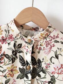 SHEIN Young Girl Floral Print Ruffle Hem Long Sleeve Dress - White - View 7