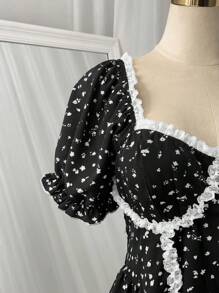 Sweetra Robe de vacances sexy et élégante avec bordure en dentelle de grande taille - Noir - Voir 2