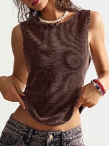 Bohemela Women Casual Solid Color Knit Backless Fitted Camisole Backless Tops Tie Back Top Open Back Tops