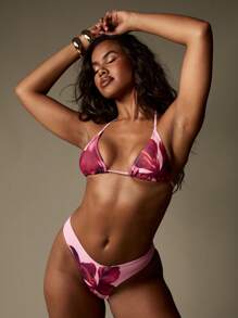 MISSGUIDED 优质花卉三角比基尼套装夏季沙滩装大花瓣吊带上衣泳衣巴西式下装度假泳池泳装 - 粉色 - 查看 6